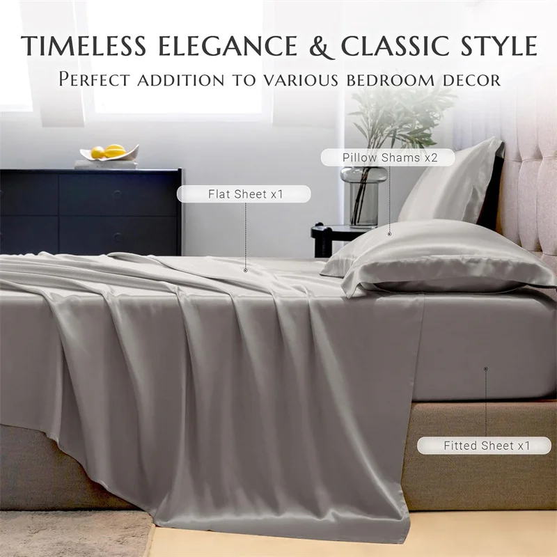 100% Mulberry Silk 4/6pcs Bed  - Silk Pillowcase Set 评论和价格