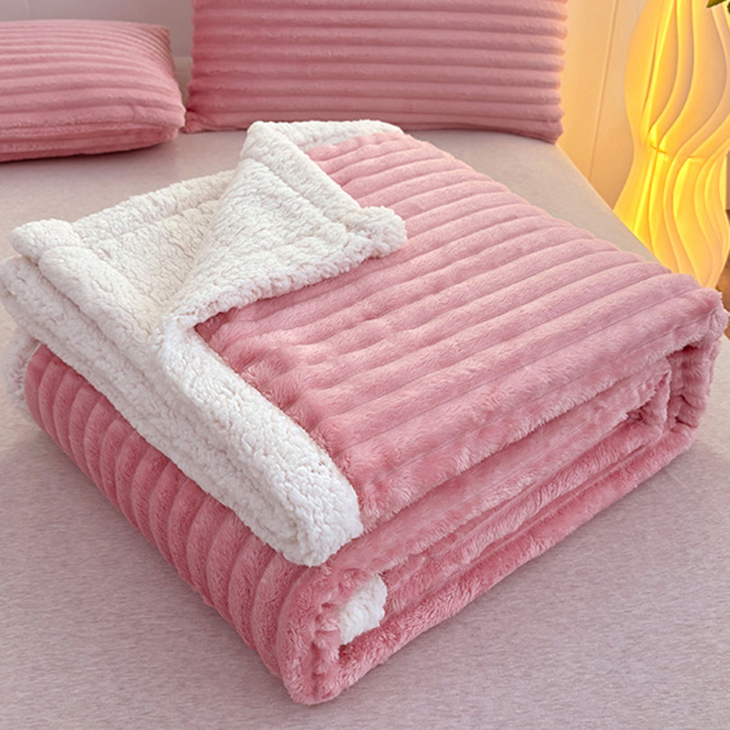1Pc Faux Rabbit Plush Striped  - Cashmere Throw Blanket 评论和价格